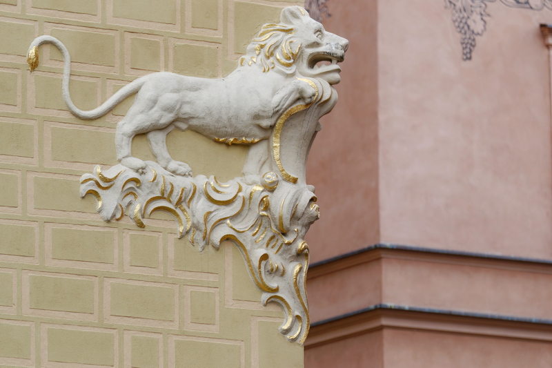 22 - Gilded lion relief, located on the corner of the Under the Lion tenement house in Warsaw's Old Town Market Square